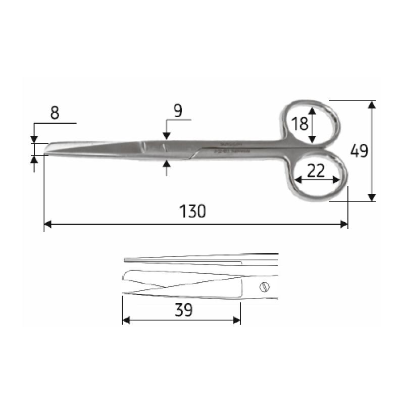 Ножиці J-22-011 хірургічні 13 см, гострий/ тупий/ прямі